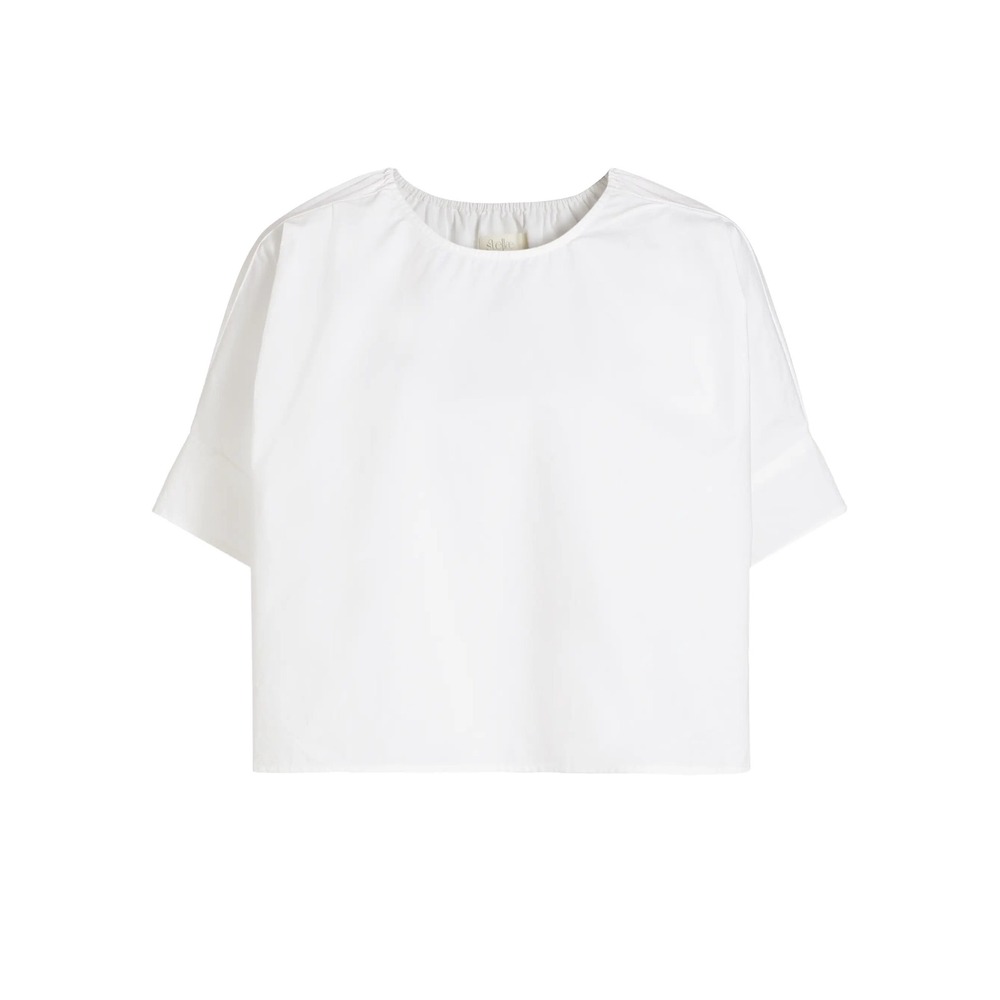 Stelle Dux Womens White Cotton Boxy Short Sleeve Blouse Small NWT